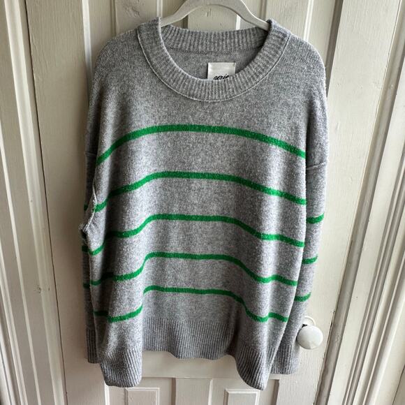 Aerie Unreal Striped Sweater Oversized Gray Green - Picture 2 of 9